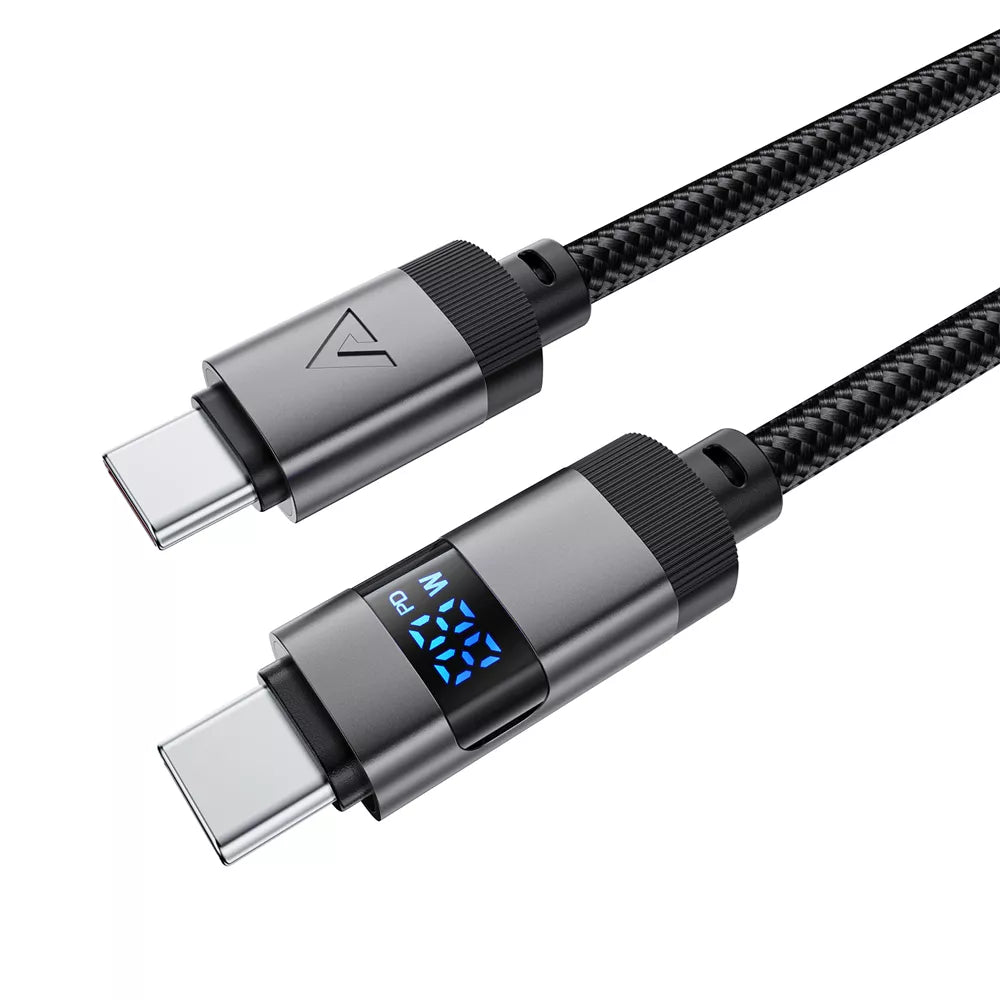 Black braided Acefast USB-C cable with a small LED power display in the connector.