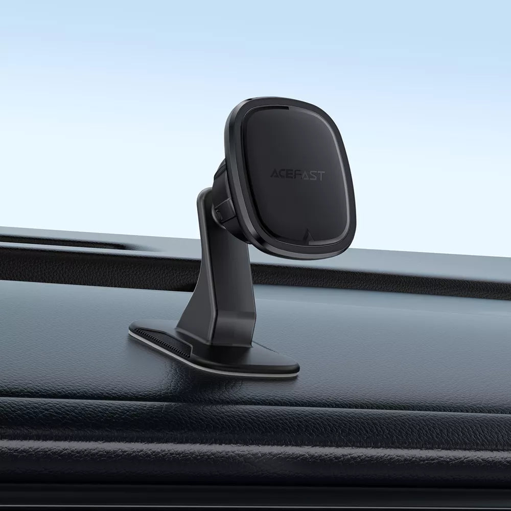 Black Acefast magnetic phone holder with an adhesive base fixed to a car console.