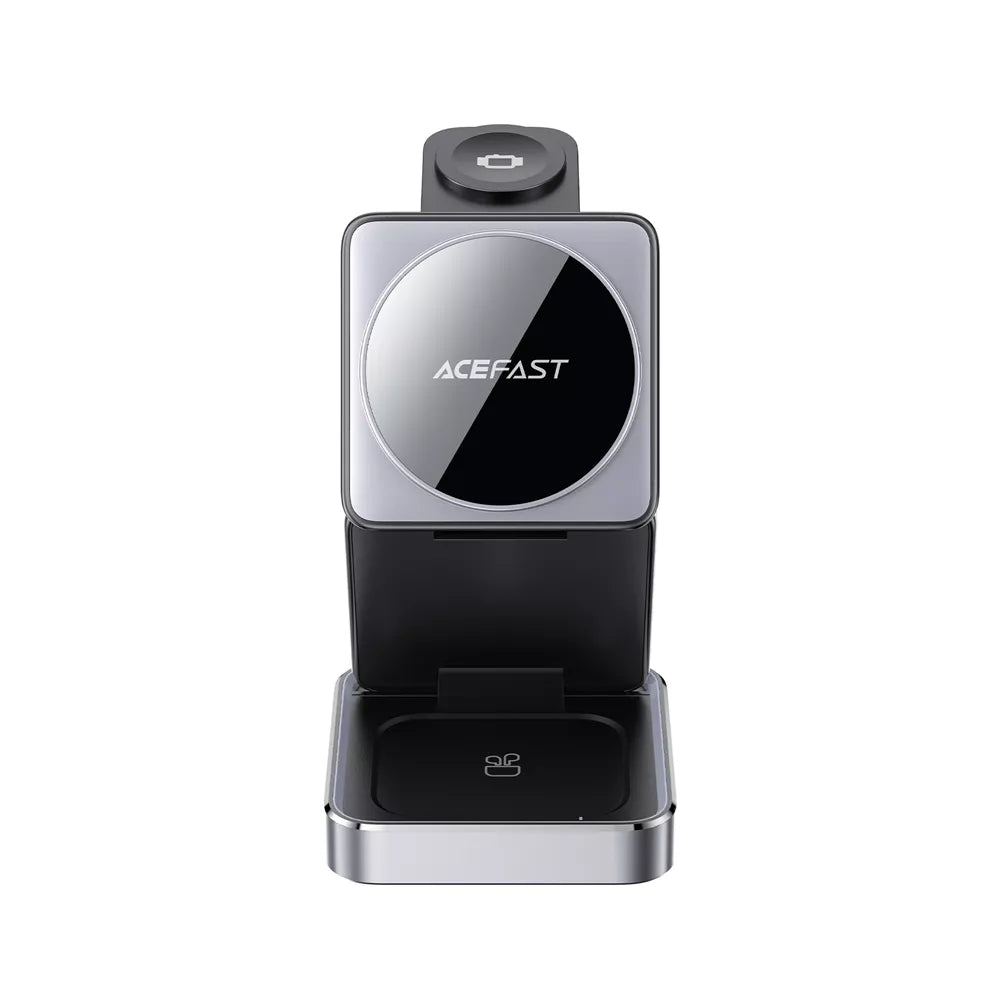 Black Acefast folding wireless charging pad with three charging areas.
