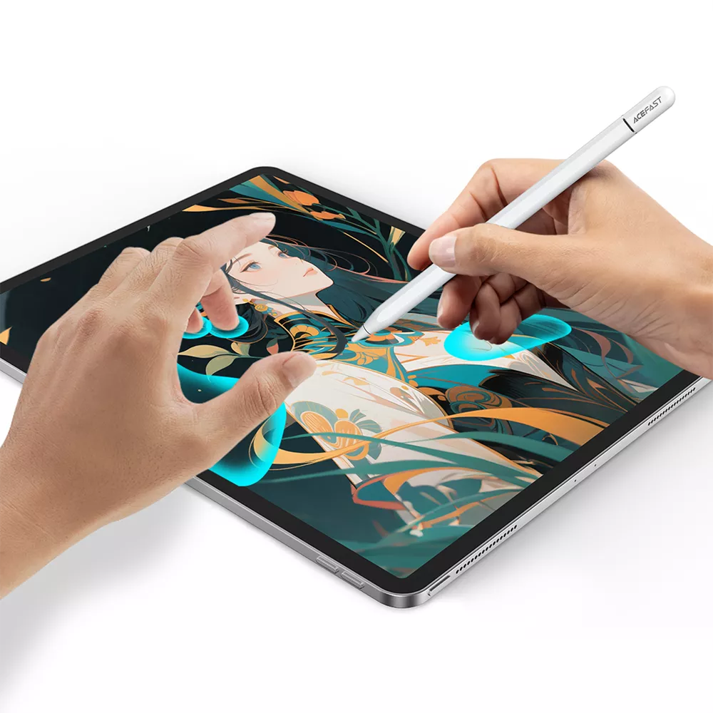 Slim white Acefast stylus pencil for Apple iPad, shown with its cap removed.