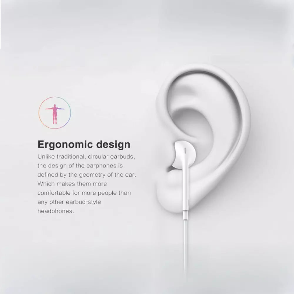White Devia in-ear earphones with a Lightning connector and inline volume button.