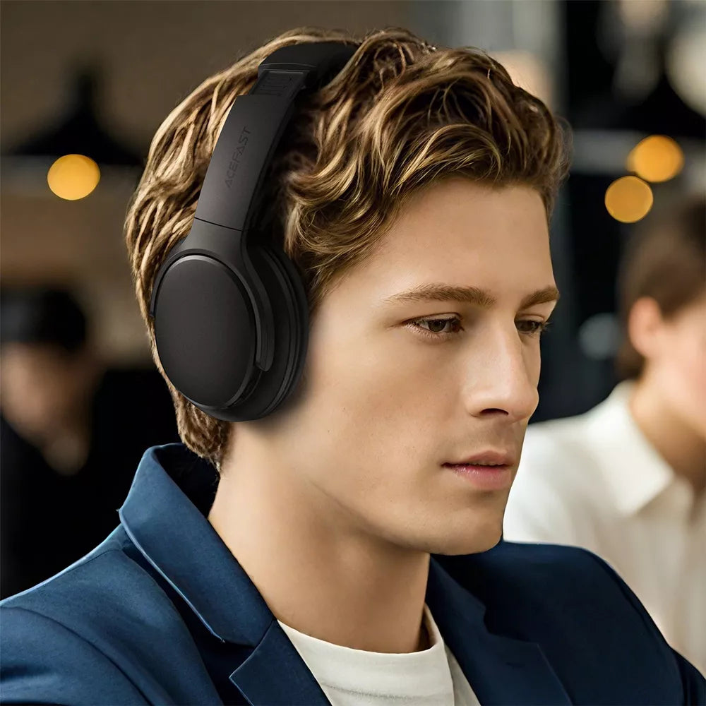 Black Acefast foldable on-ear wireless headphones shown from the side.