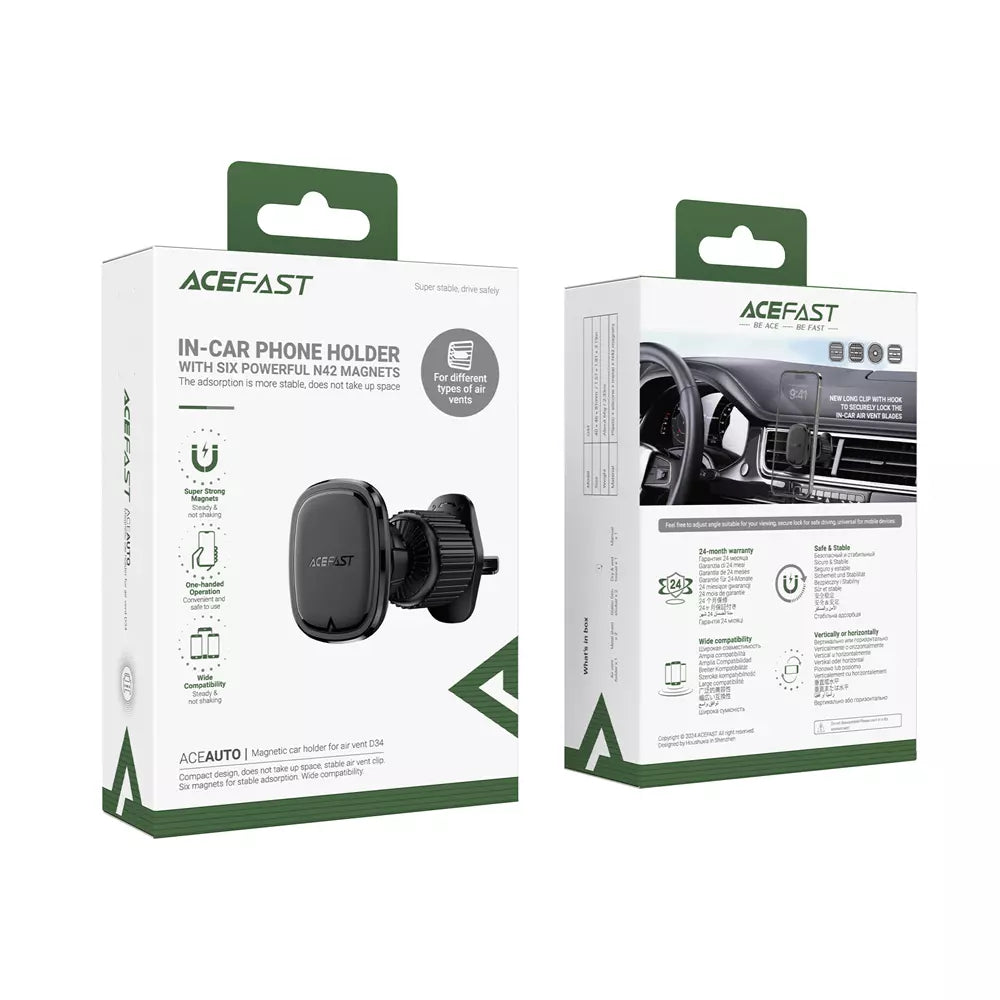 Black Acefast magnetic vent holder with a metal hook clip gripping a vent blade.