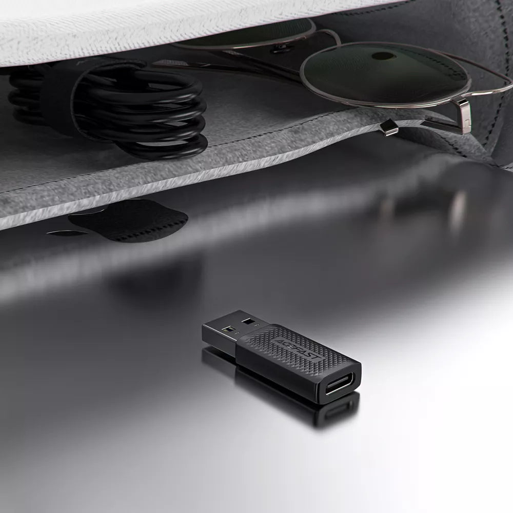 Slim black Acefast TPE adapter with a USB-C plug and a USB-A socket.