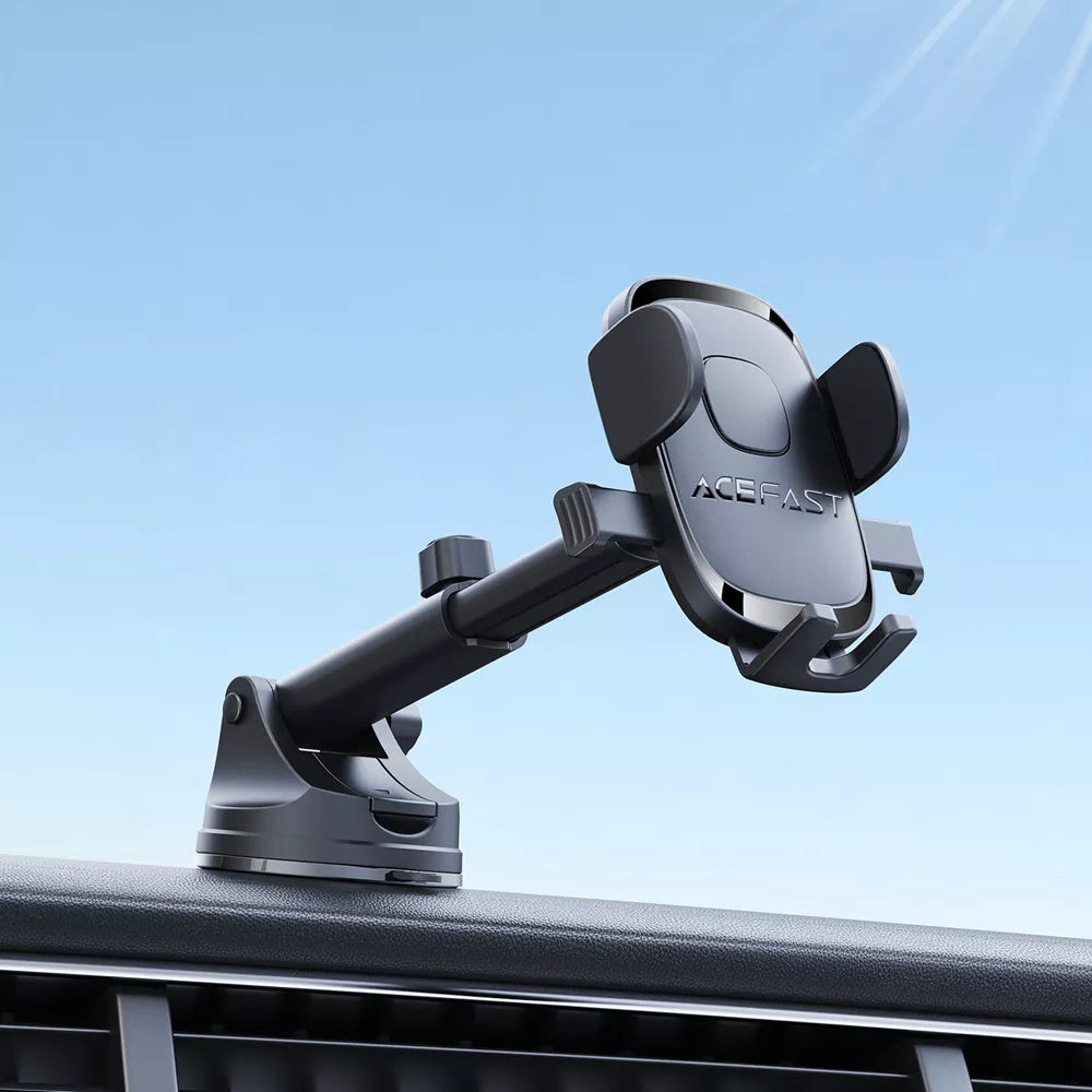 Black Acefast dashboard holder with a suction cup base and clamping arms.