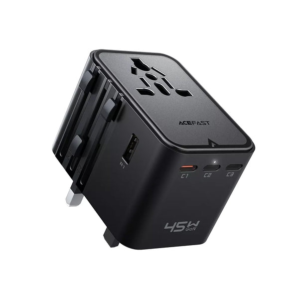 Acefast 45W GaN Travel Adapter, 3 USB-C and 2 USB-A Ports, Black