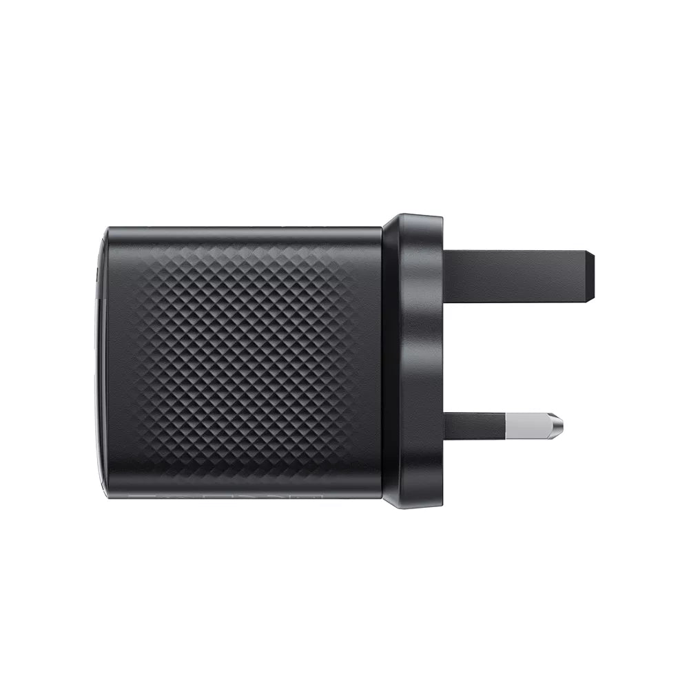 Black Acefast 30W UK plug with a single USB-C port.