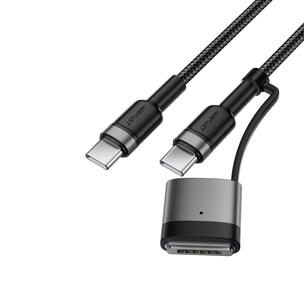 Black braided Acefast cable with a USB-C end and a magnetic MagSafe 3 tip.