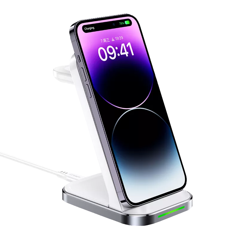 White Acefast upright 3 in 1 charging stand with a detachable watch pad.