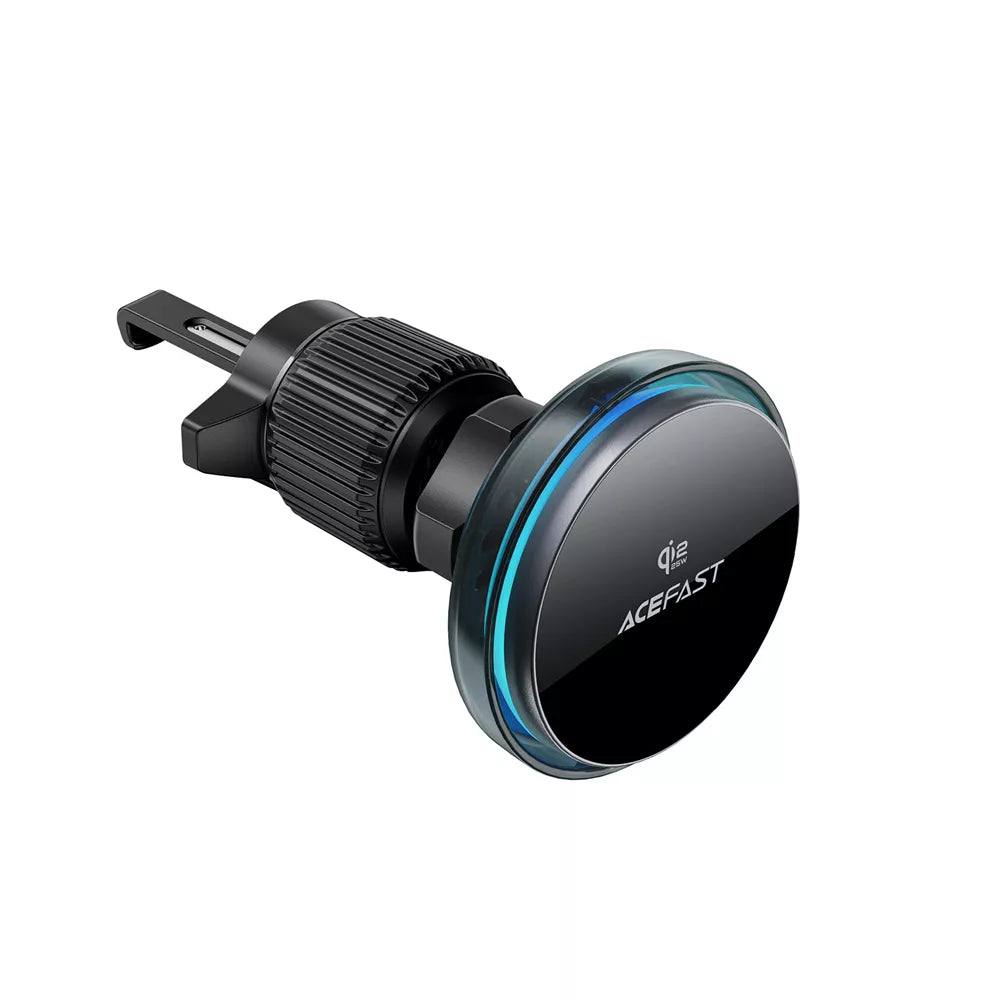 Black Acefast magnetic car vent charger holding a phone upright.