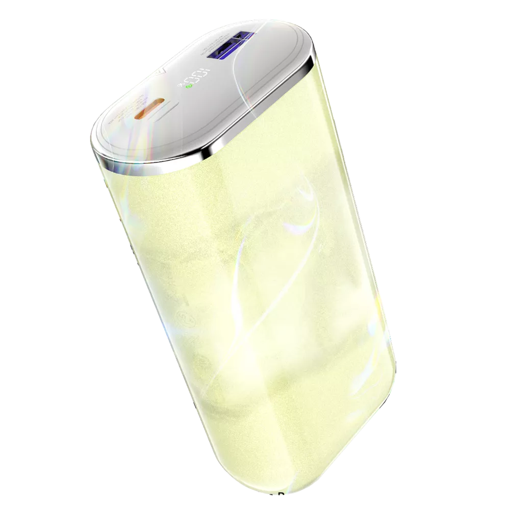 Fluorescent yellow Acefast 10,000mAh power bank with LED display.