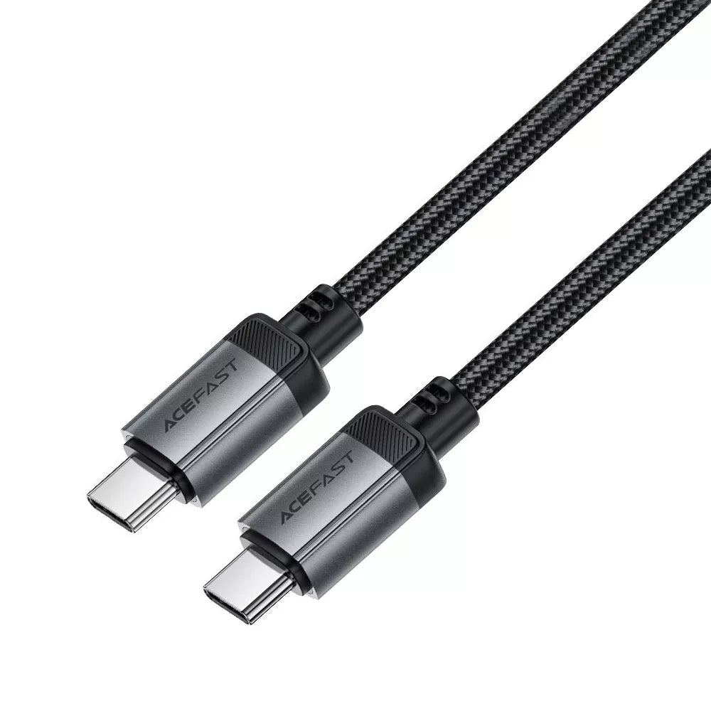 Black braided Acefast USB-C to USB-C cable coiled beside its connectors.
