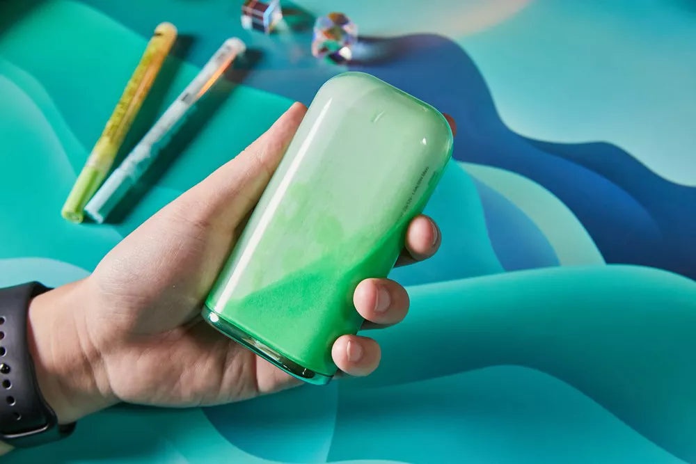 Olive green Acefast 10,000mAh power bank with digital charge display.