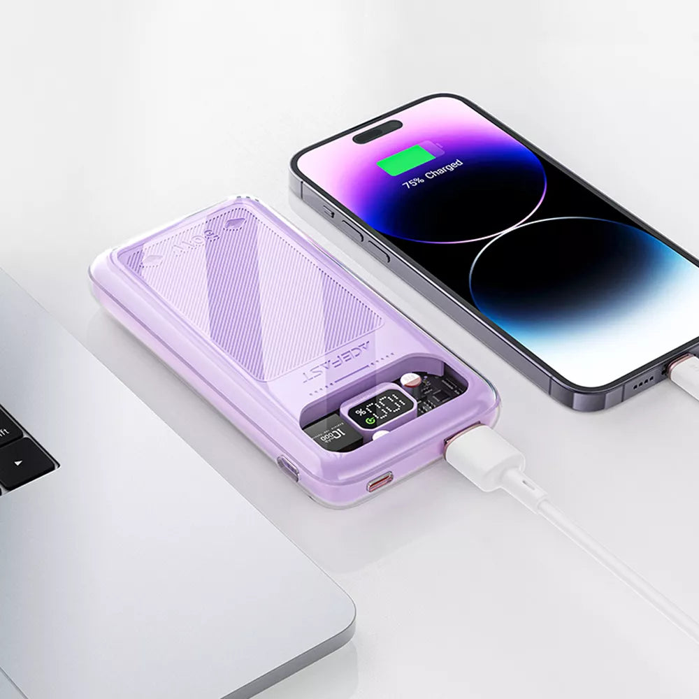 Acefast 30W power bank in Mica Grey with LED digital display.
