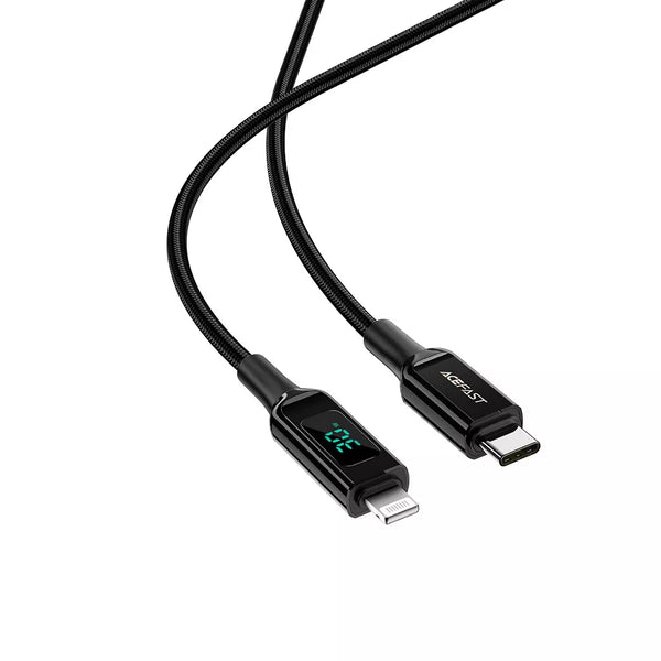 Acefast 1.2m 30W USB-C to MFi Lightning Cable, LED Display, Black