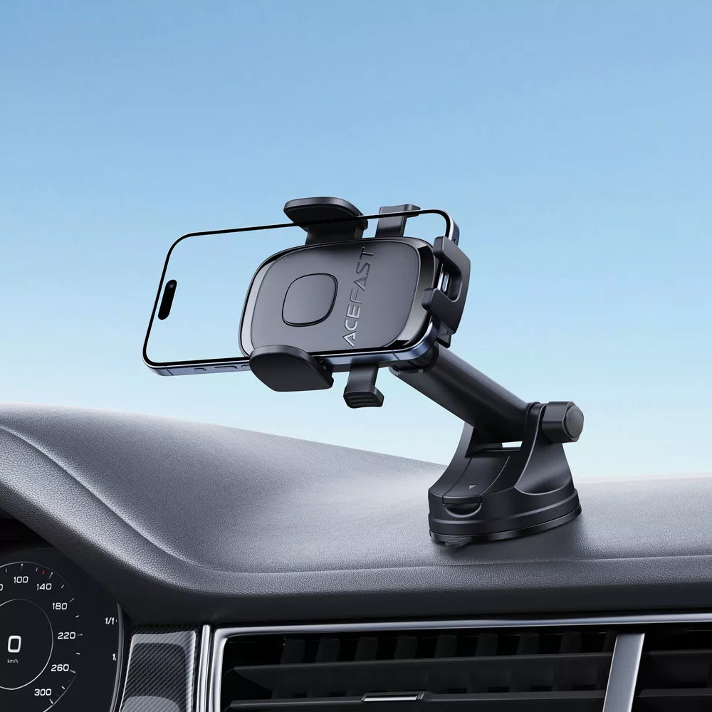 Black Acefast dashboard holder with a suction cup base and clamping arms.