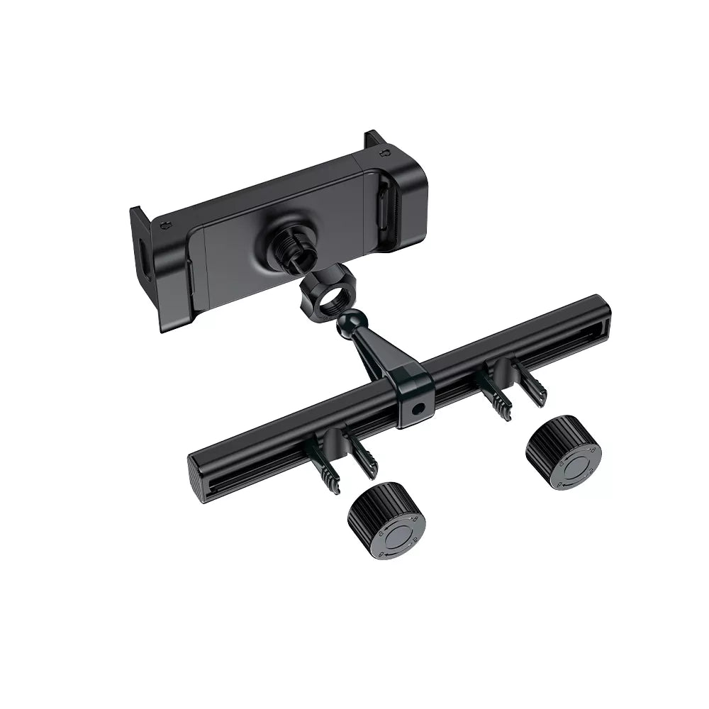 Black Acefast headrest mount holding a tablet on the back of a car seat.