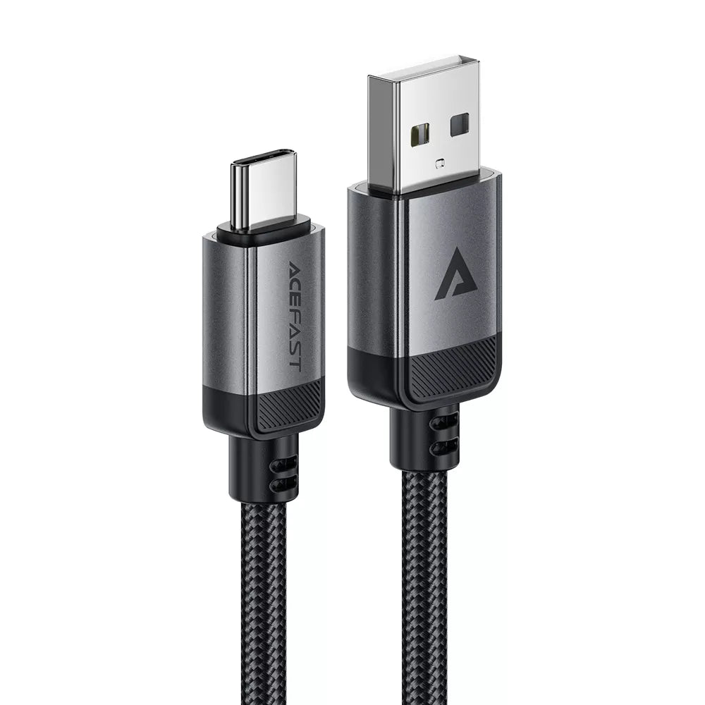 Black braided Acefast USB-A to USB-C cable ready to pack.