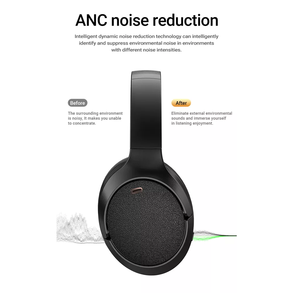 Black Acefast foldable on-ear ANC wireless headphones with folding ear cups.