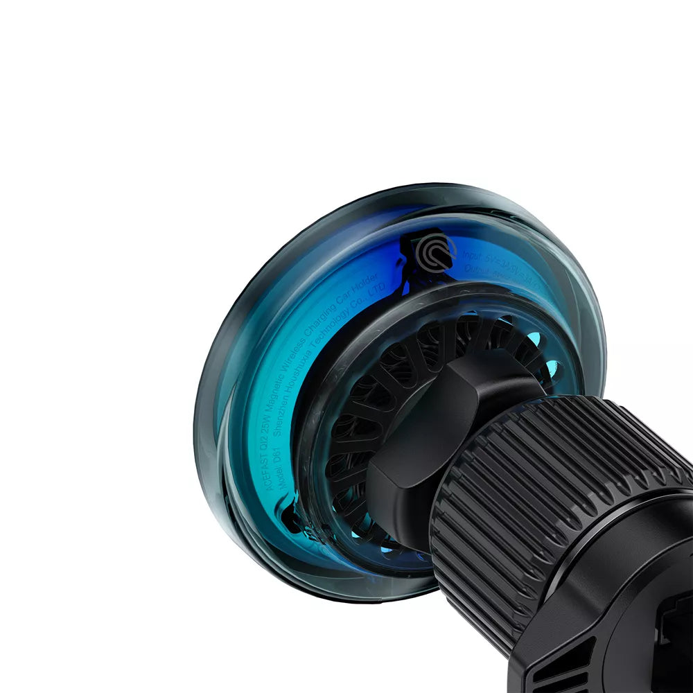 Black Acefast magnetic car vent charger holding a phone upright.