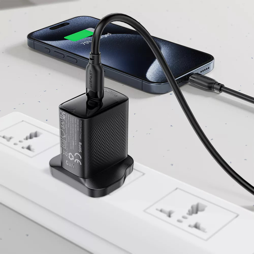 Black Acefast 60W USB-C to USB-C cable neatly coiled.