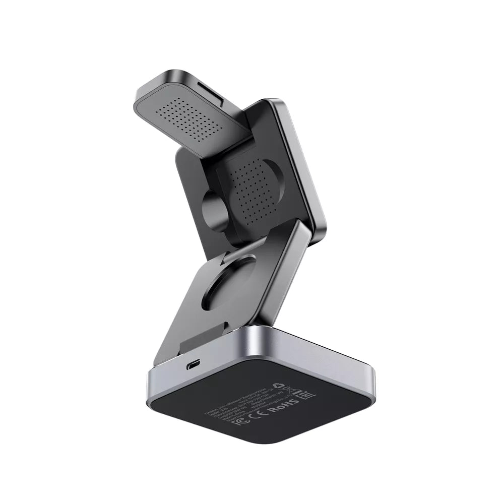 Black Acefast folding wireless charging pad with three charging areas.
