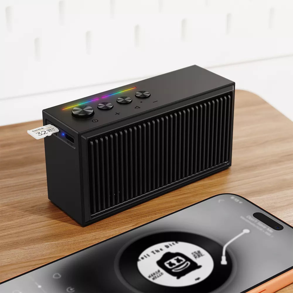 Small black Acefast Bluetooth speaker with a matte finish, shown from the front.