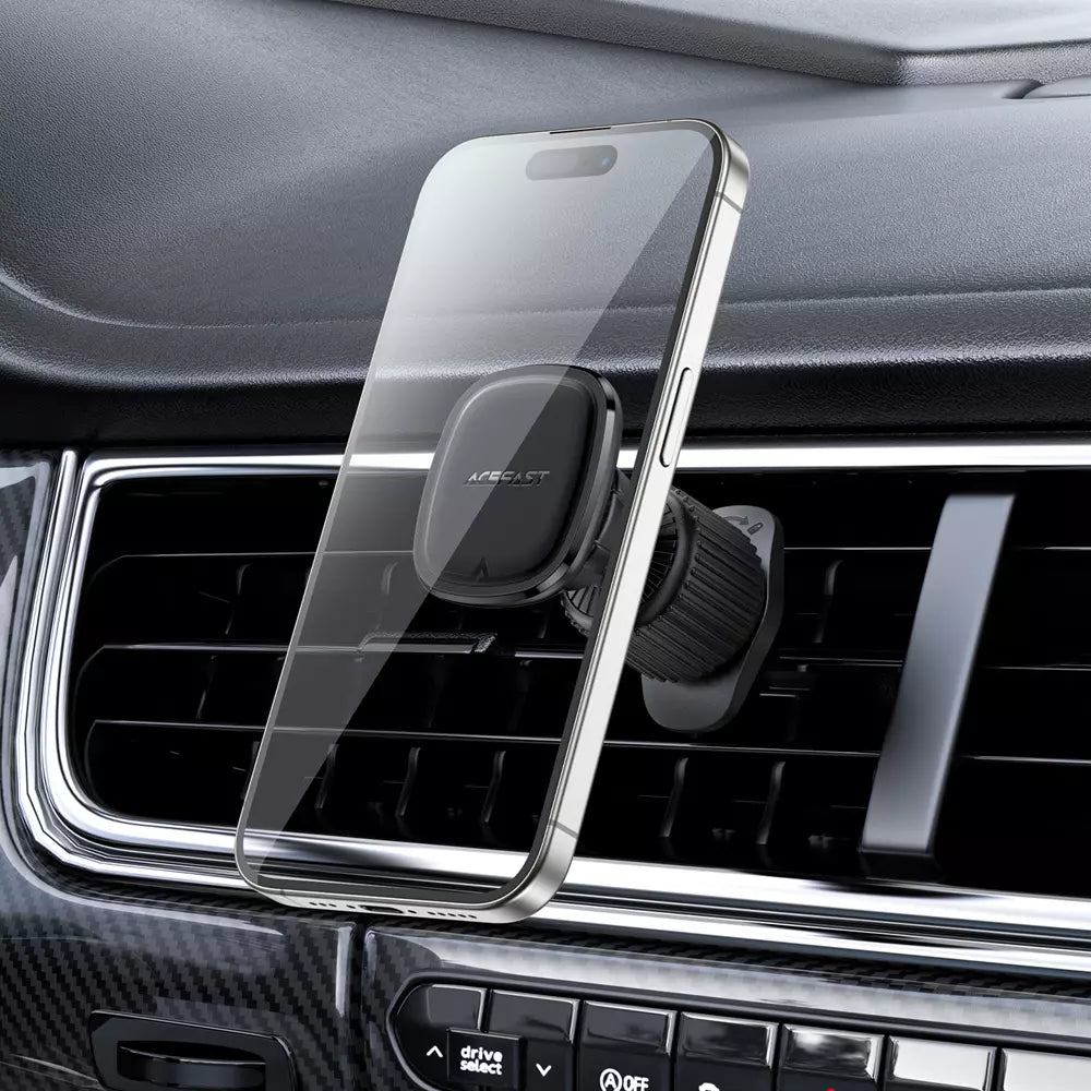 Black Acefast magnetic vent holder with a metal hook clip gripping a vent blade.