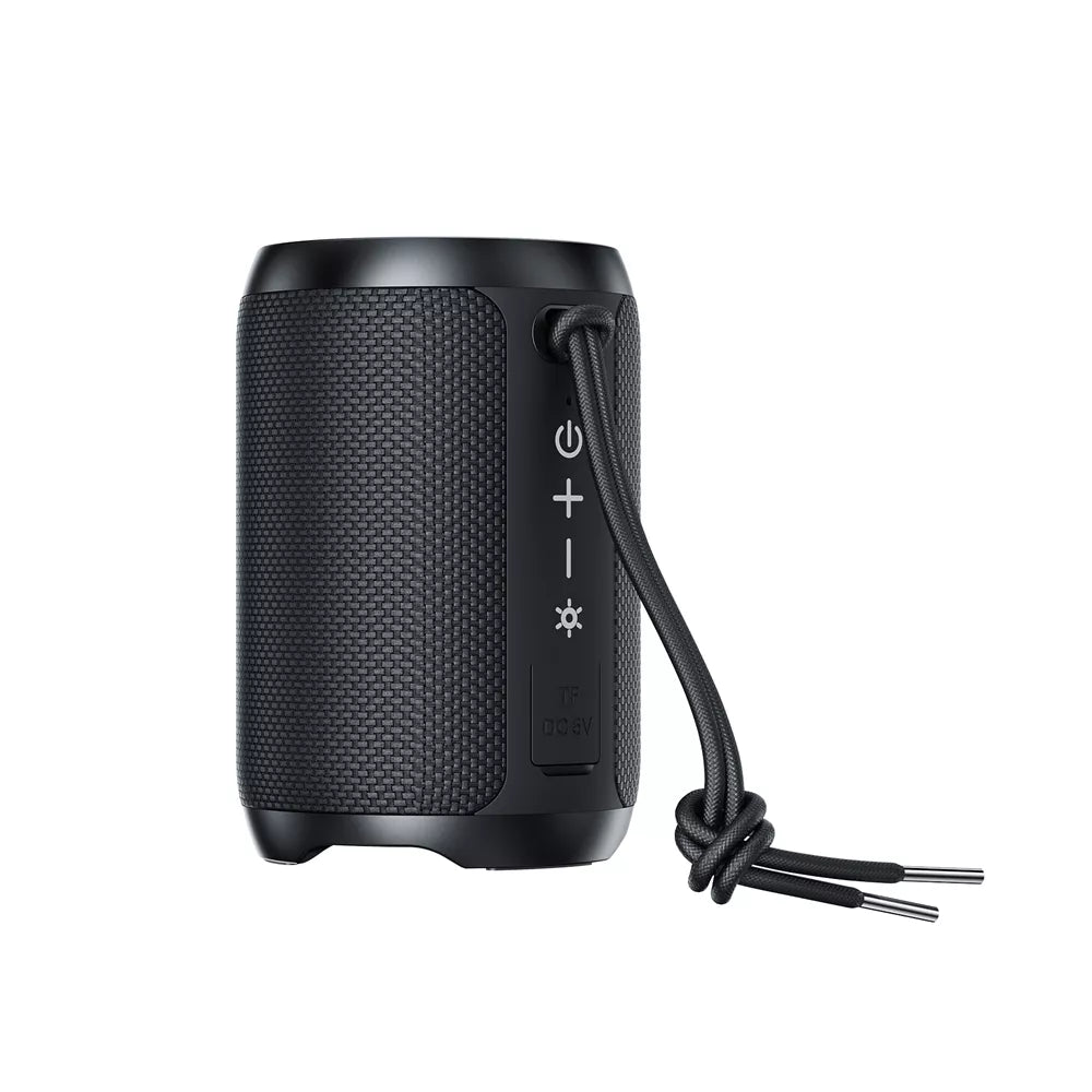 Black Acefast portable Bluetooth speaker with a fabric mesh grille, standing upright.