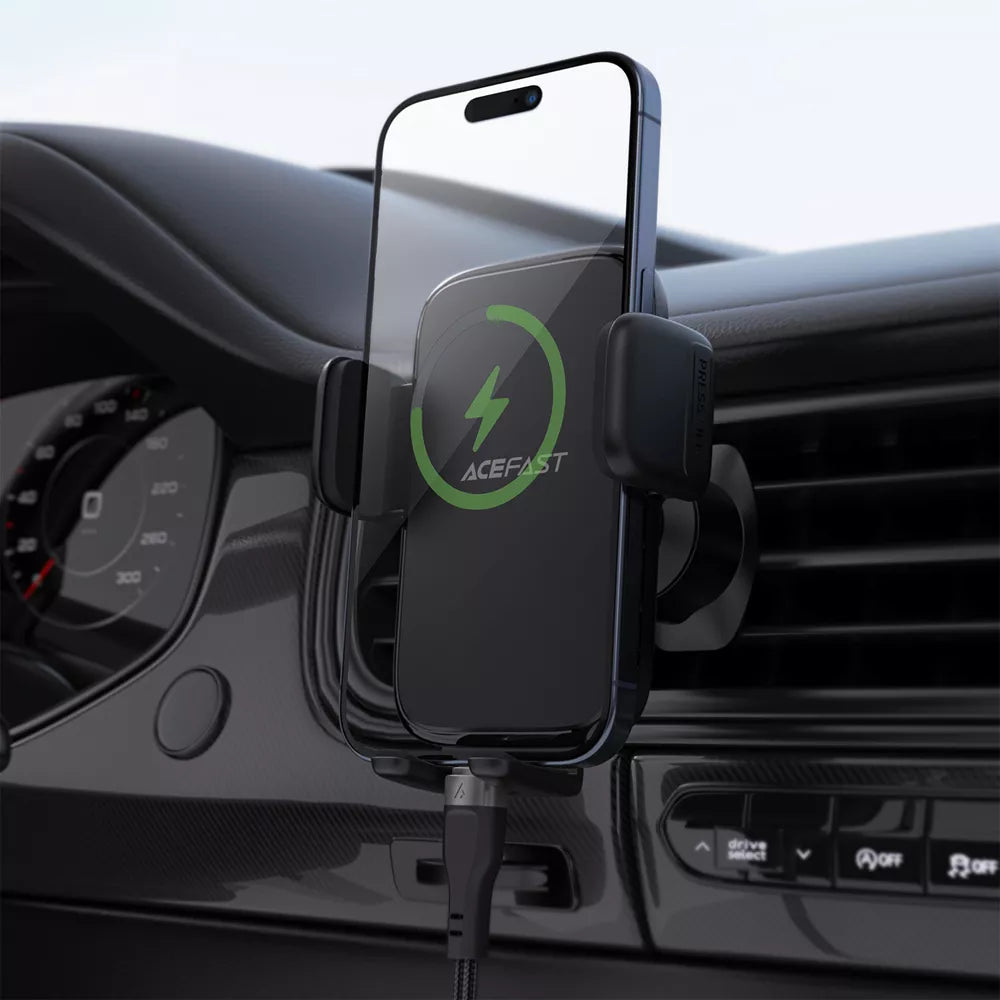 Black Acefast car vent holder with a long arm clip and adjustable foot.